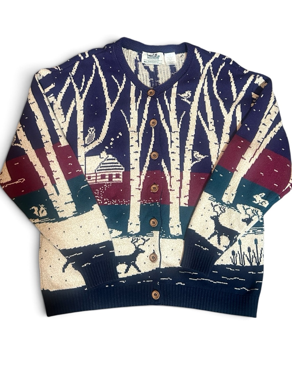 Northern Reflections Vintage Winter Scene  Birch Tree Forest Animals L Cotton